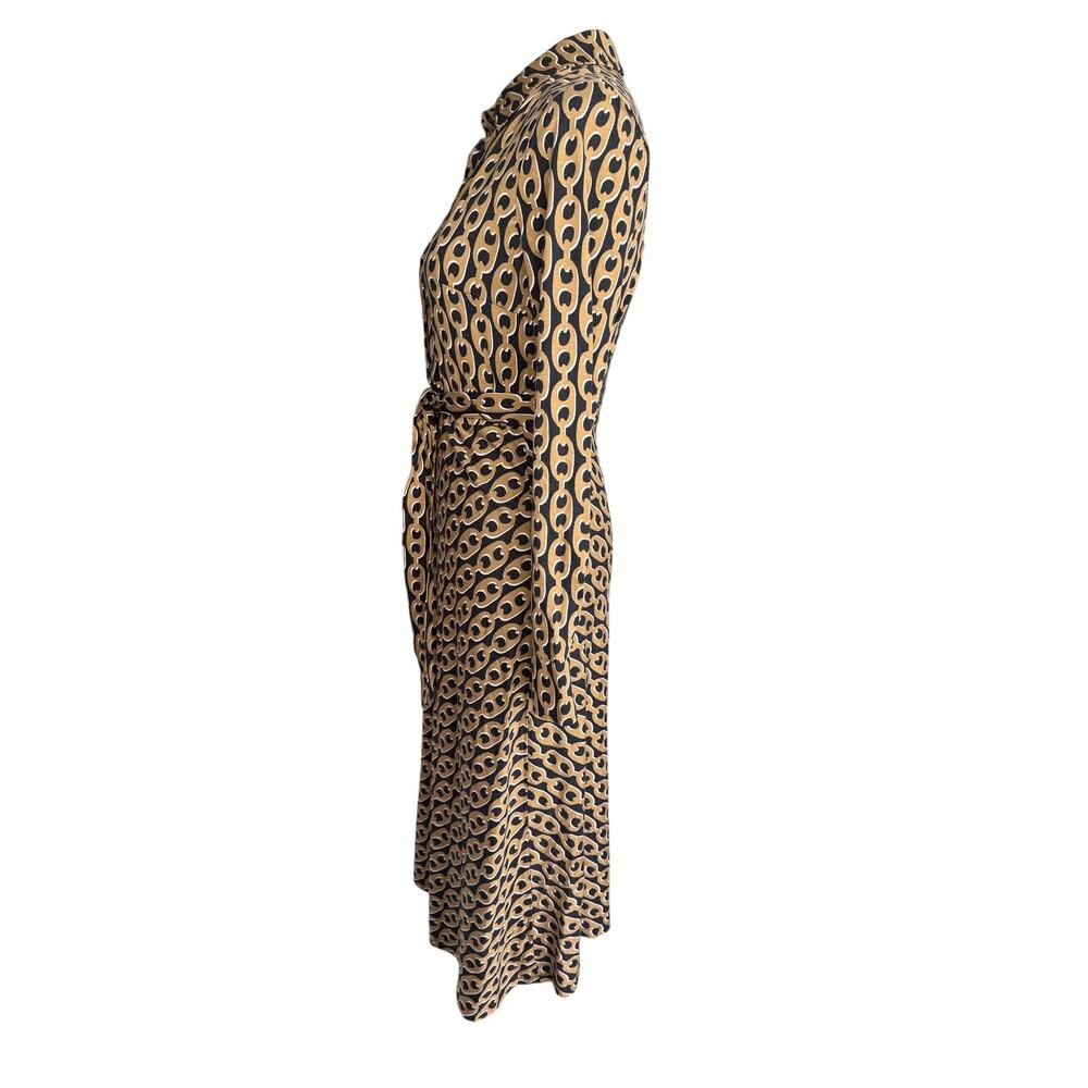 Boden Laura Jersey Midi Shirt Dress Camel Geo Chain Print - Picture 6 of 11